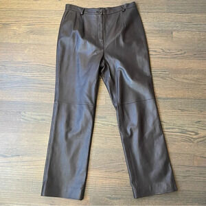 90’s Y2K Brown straight leg leather pants super high rise soft lined women 14